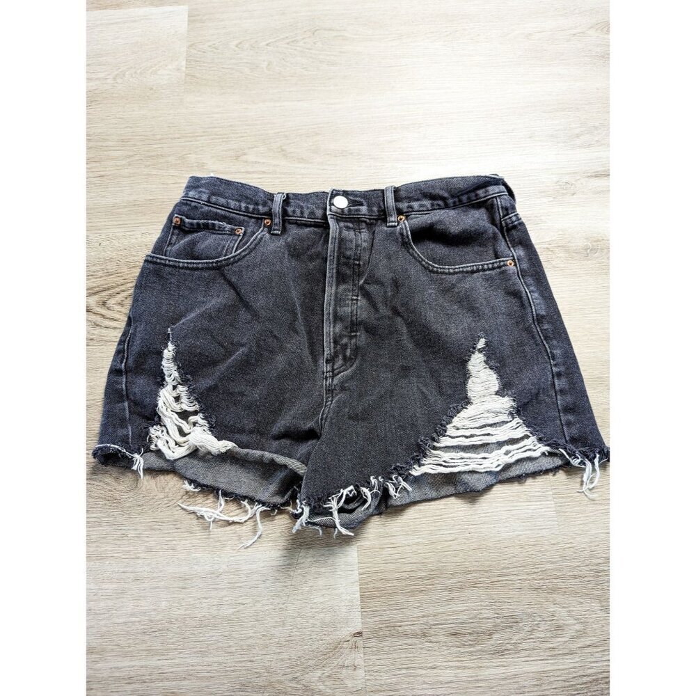 Pacsun Ultra High Rise Distressed Festival Shorts Grunge Alt Womens 30 Black